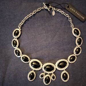 3 for💲25🌟dressy party necklace jet-black stones crystals silver-tone metal